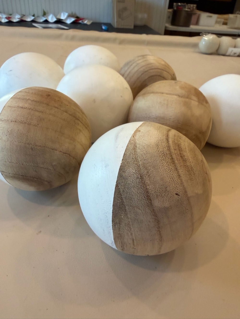 Mud Pie White and Natural Wood Decorative Spheres - Set of 8